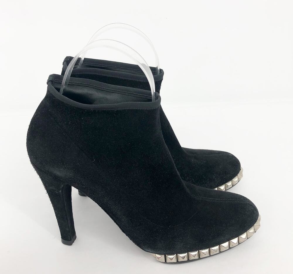 Stuart Weitzman Womens Sockemup Ankle Boots 6.5 Black Studded Suede
